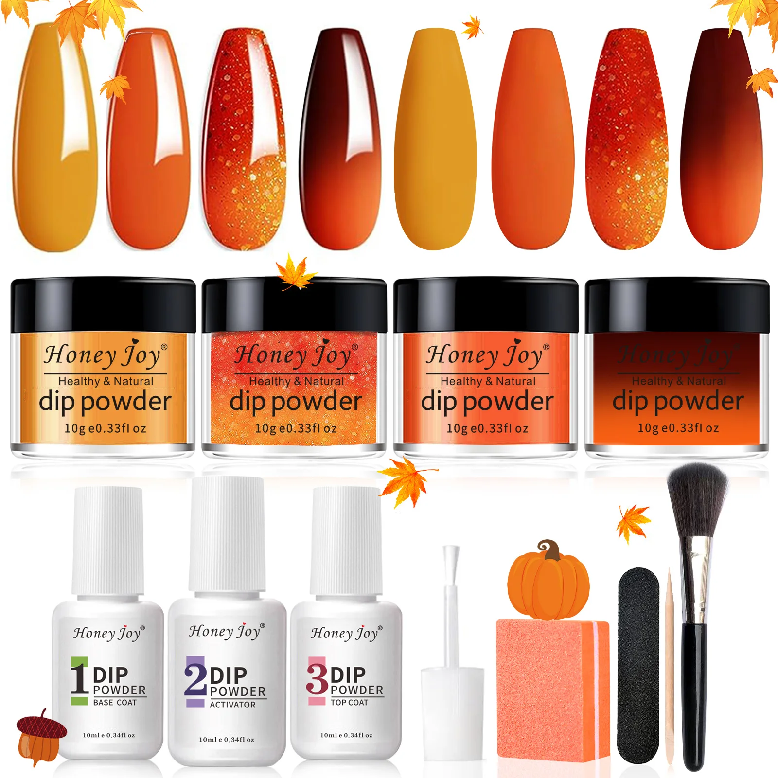 

Dip Powder Nail Kit 4 Colors Halloween Dipping Powder Liquid Set with Base/Top Coat Activator for Nail Art Salon DIY Gift