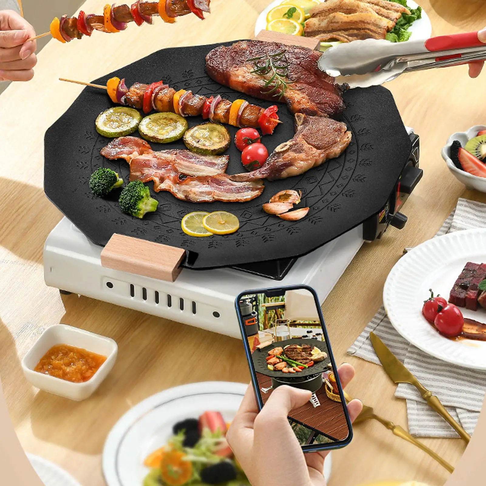 Non-Stick BBQ Pan with Even Heat Distribution & Anti-Scald Design - Ideal for Camping & for party Grilling