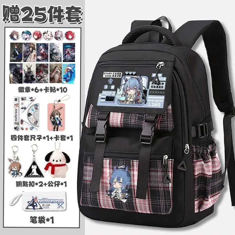 Arknights Anime Game Merchandise For Men And Women Students Computer Plaid Backpack Casual Bag