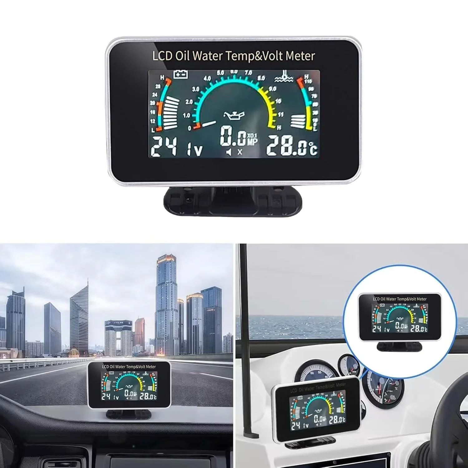 3-in-1 Universal Auto 12V/24V LCD Digital LKW Auto Öldruck Spannung Wassertemperatur Kombinationsanzeige mit 1/8 NPT Sensoren – Detail 4