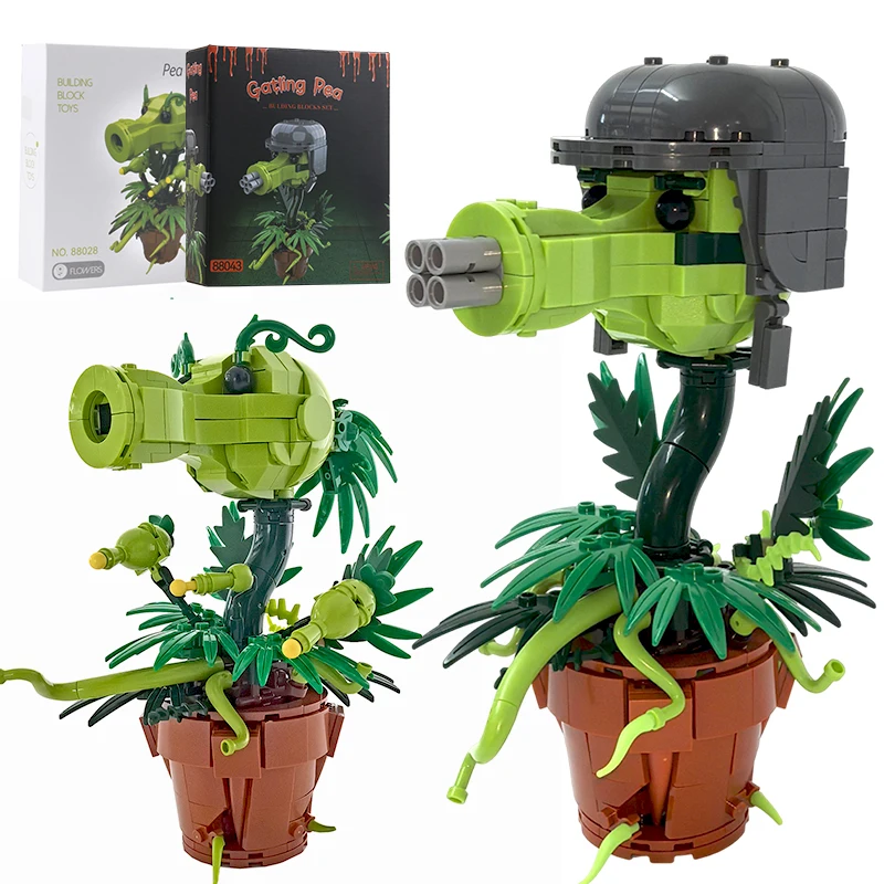 

Креативный конструктор «Растения против Террористов»: Модель Бонсай-Машинки-Пулеметчика (Горохострел) в горшке, сборные кирпичики, игрушка, подарок для мальчика