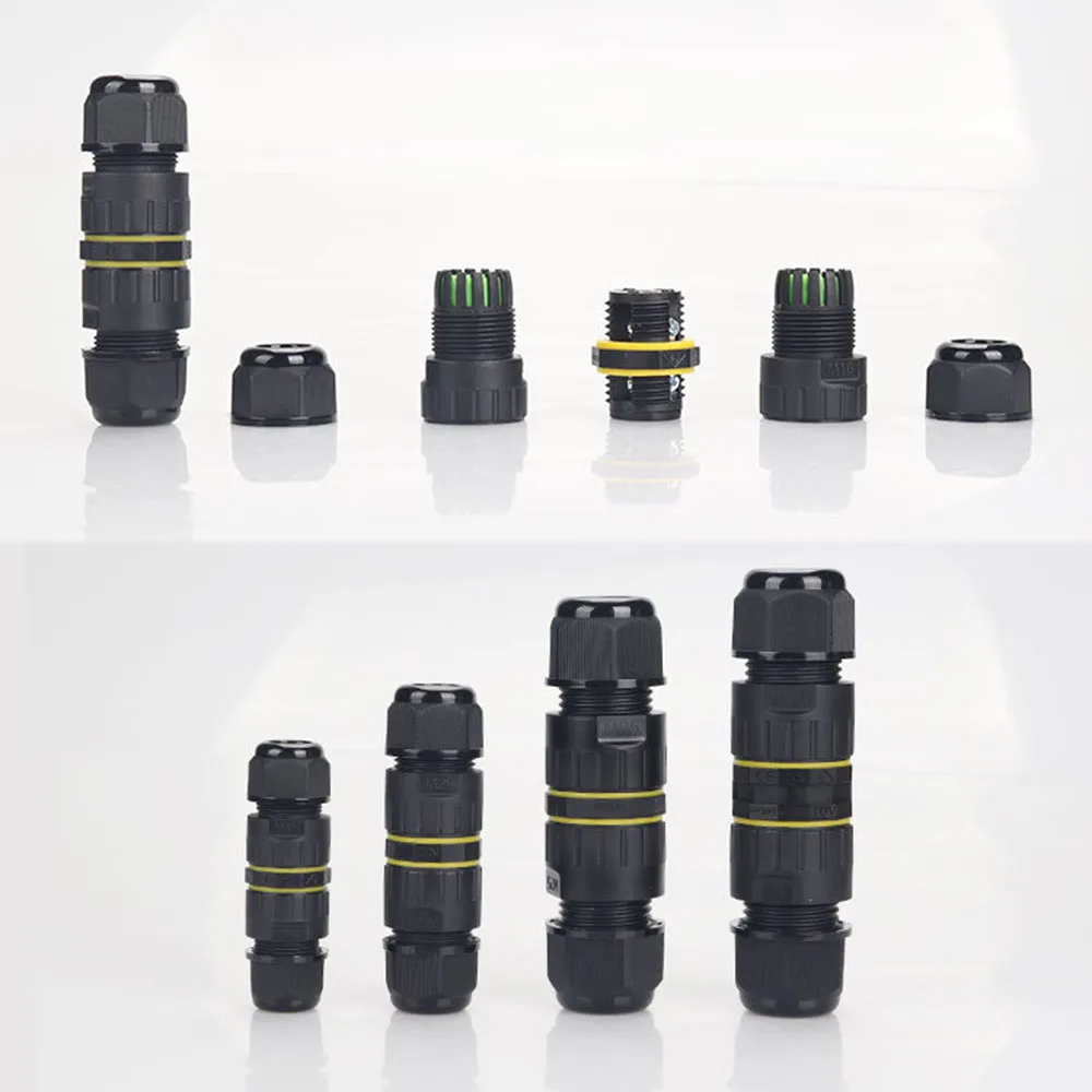 IP68 سلك مقاوم للماء موصل 1.5mm2 المسمار قفل النحاس محول 2/3 دبابيس ثقوب غير نافذ للمطر كابل كهربائي M16 محطة النايلون