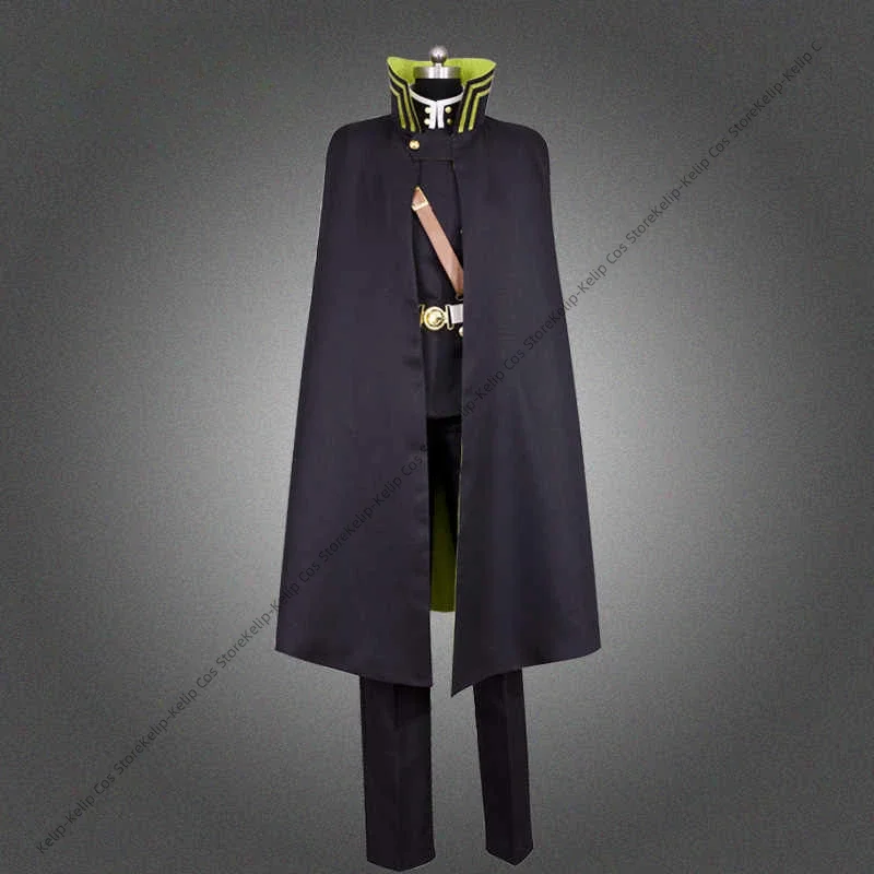 Anime Seraph of The End Yuichiro Hyakuya Cosplay Costume Owari No Seraph Black Cloak Military Uniform Wig Man Carnival Suit