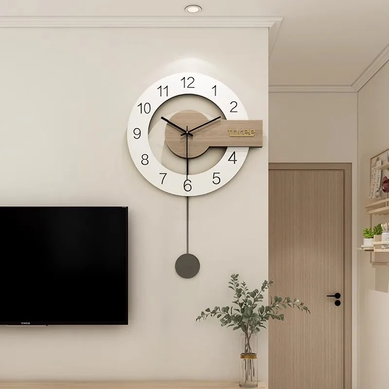 Log Cream Wind art clock wall clock living room 2024 new style luxury high-end atmosphere quiet high-grade sense of the clock