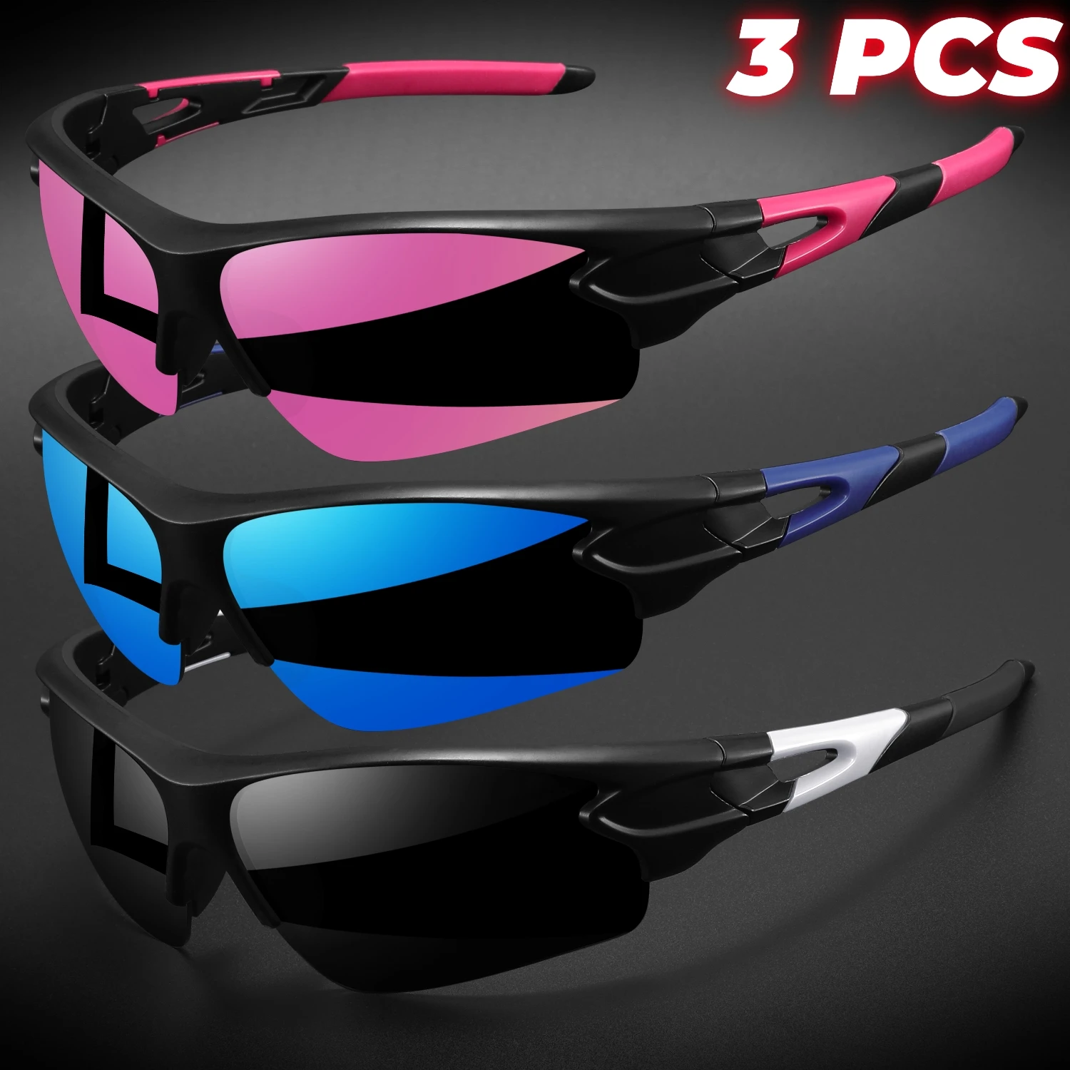 3 قطعة نظارات شمسية رياضية ملفوفة جديدة شبه بدون إطار خفيفة الوزن لركوب الدراجات والمشي لمسافات طويلة يوميًا للجنسين UV400 نظارات خارجية مضادة للضباب
