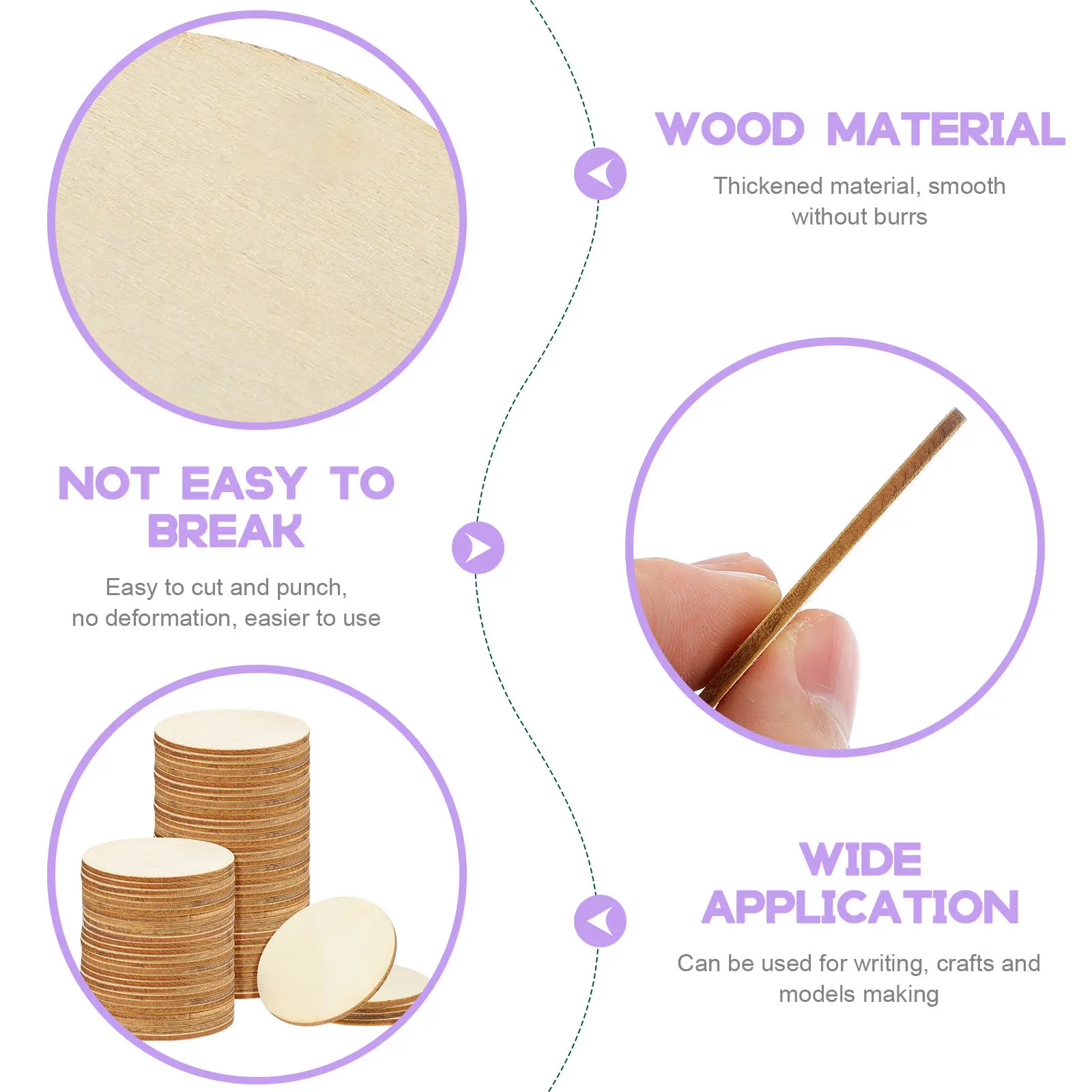 100Pcs Wooden Round Discs Premium DIY Craft Pieces for Painting Drawing Classroom Math Teaching Tools Pupils Learning Supplies