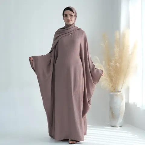 부드러운 크레페 Batwing Abaya 두바이 럭셔리 터키 이슬람 이슬람 맥시 Kaftan 드레스 여성 가운 Musulmane Femme Kebaya Vestidos