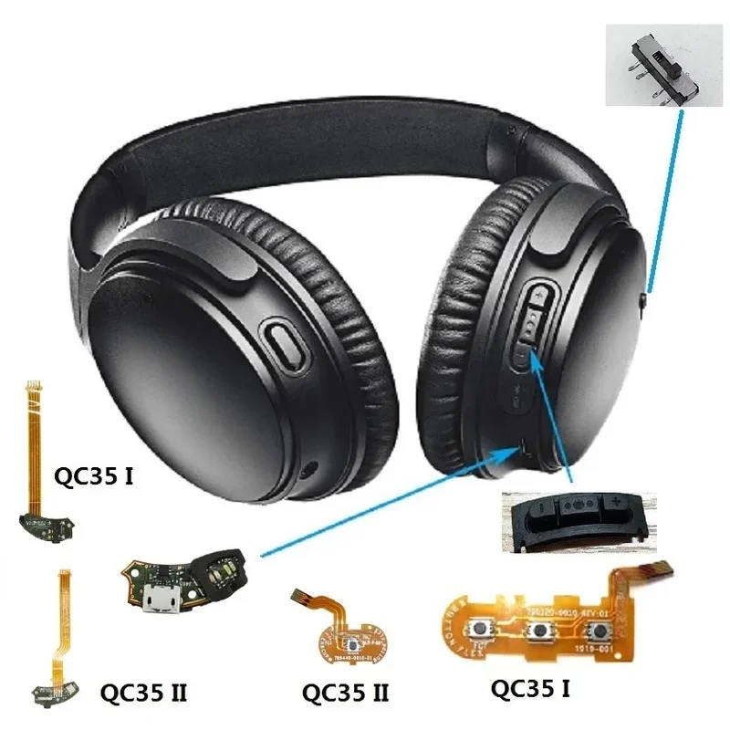 オリジナル充電ポート-bose-quiet-comfort-qc35-qc35-ii-qc45-ヘッドフォン用、交換用フラットケーブル電源オンスイッチオーディオケーブル