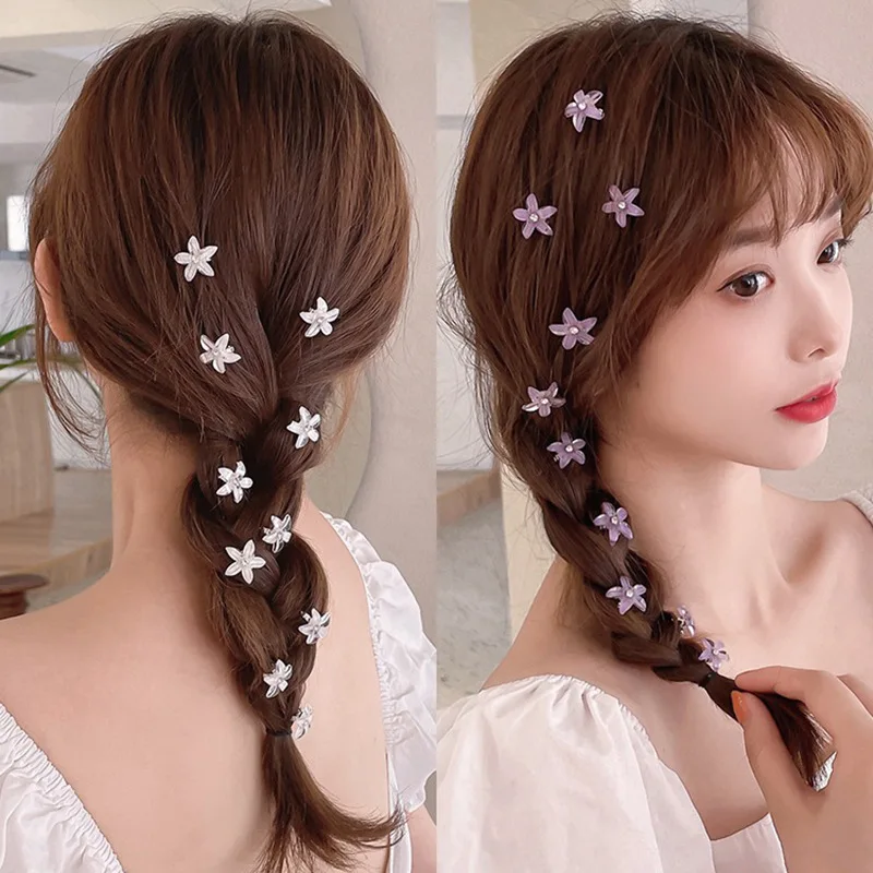 10PCS Crystal Flower Hair Clip Women Braided Hair Small Barrettes Cute Side Clip Hair Grip Summer Girls Hair Accessories