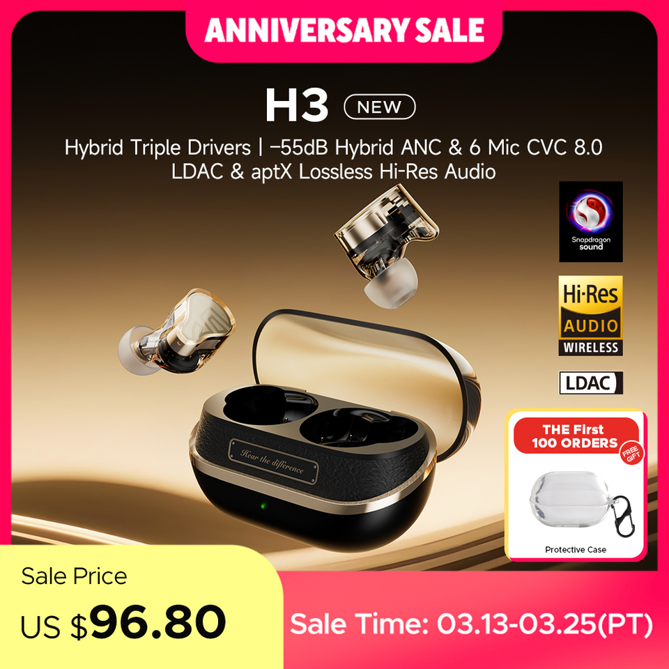  SoundPEATS H3 Wireless Bluetooth Earbuds Hybrid 3 Driver HiFi 55dB Adaptive ANC Headphones with LDAC aptX Lossless Hi-Res Audio 