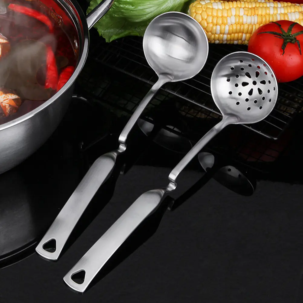Stainless Steel Hot Pot Spoon Handle Intermediate Bend Design Heat Resistant Cooking Scoop Food Serving Ladle for Home