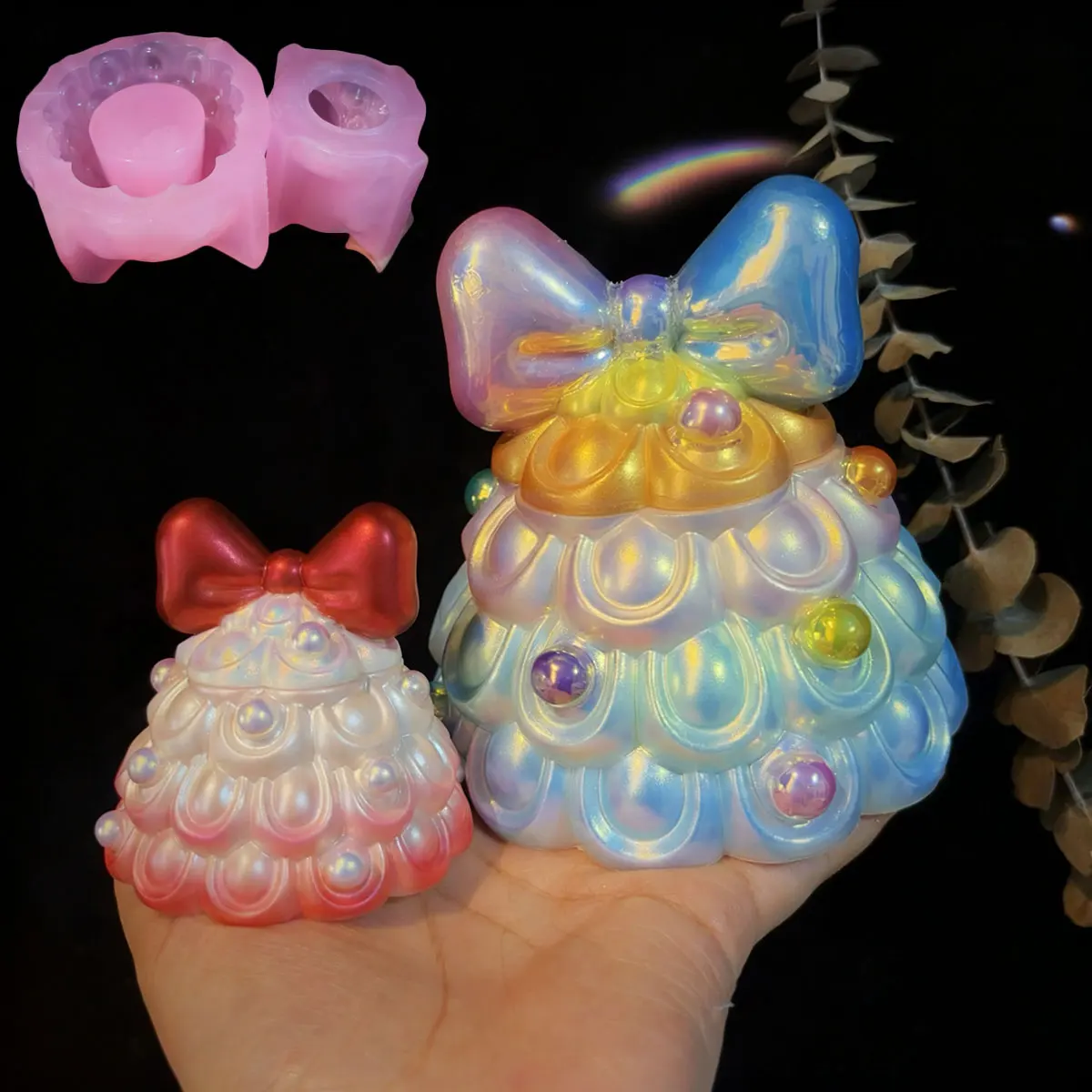 

Bow Christmas Tree Storage Box Epoxy Resin Mold DIY Clay Gypsum Candle Cup Silicone Mold XMAS Decoration Handmade Gifts