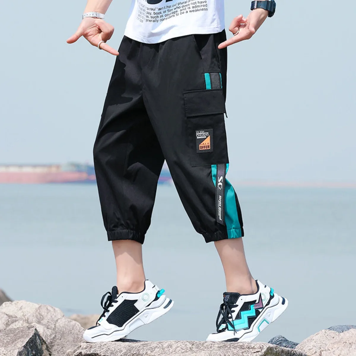 

Новый стиль Хип-Хоп ниже колена Длинные шорты 3/4 Мужские тактические капри Брюки с несколькими карманами Летние саржевые рабочие брюки-карго Мужские