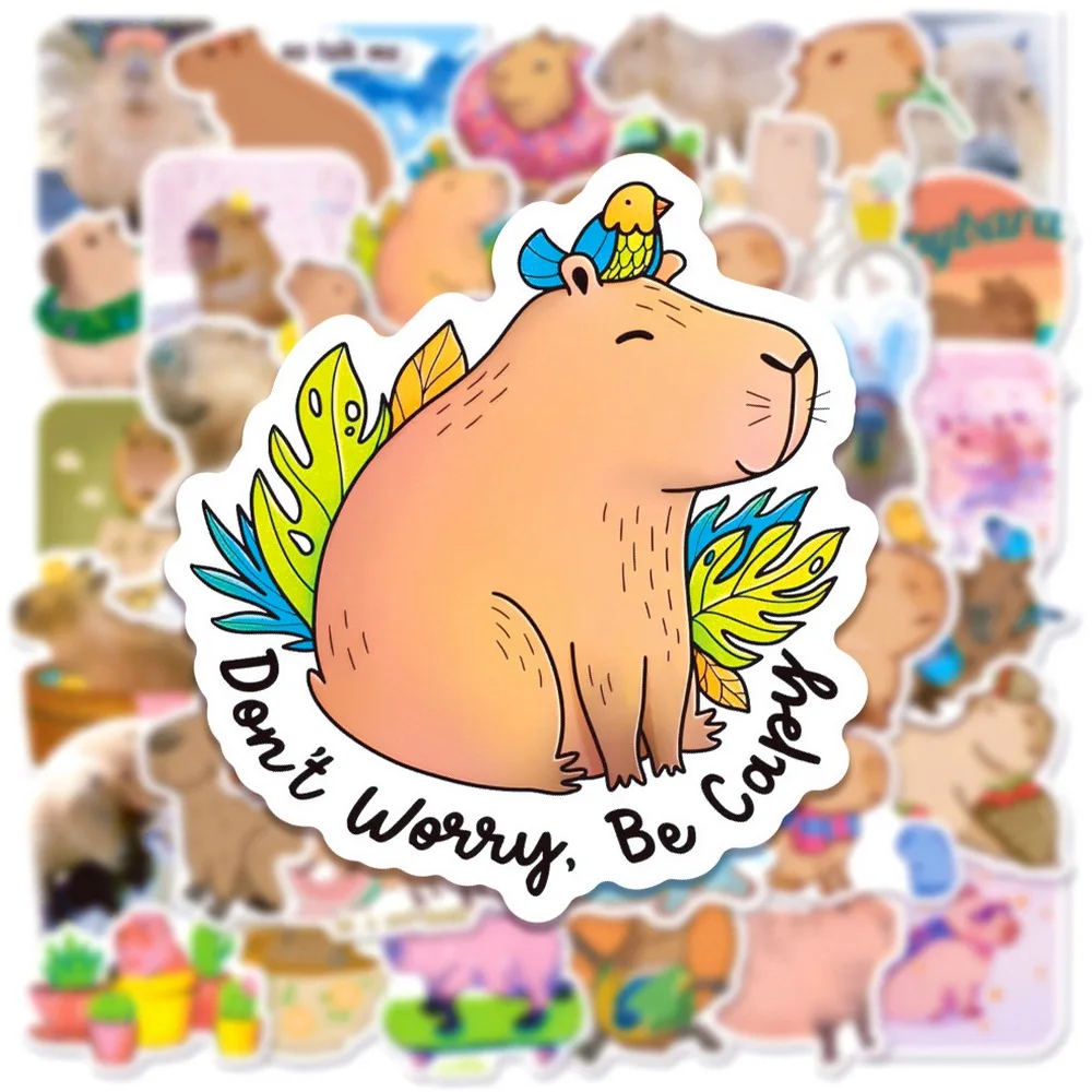 50pcs Cute Capybara Stickers Notebook Laptop Phone Luggage Skateboard Car Bike Cartoon Brown Animals Sticker for Kids Toy