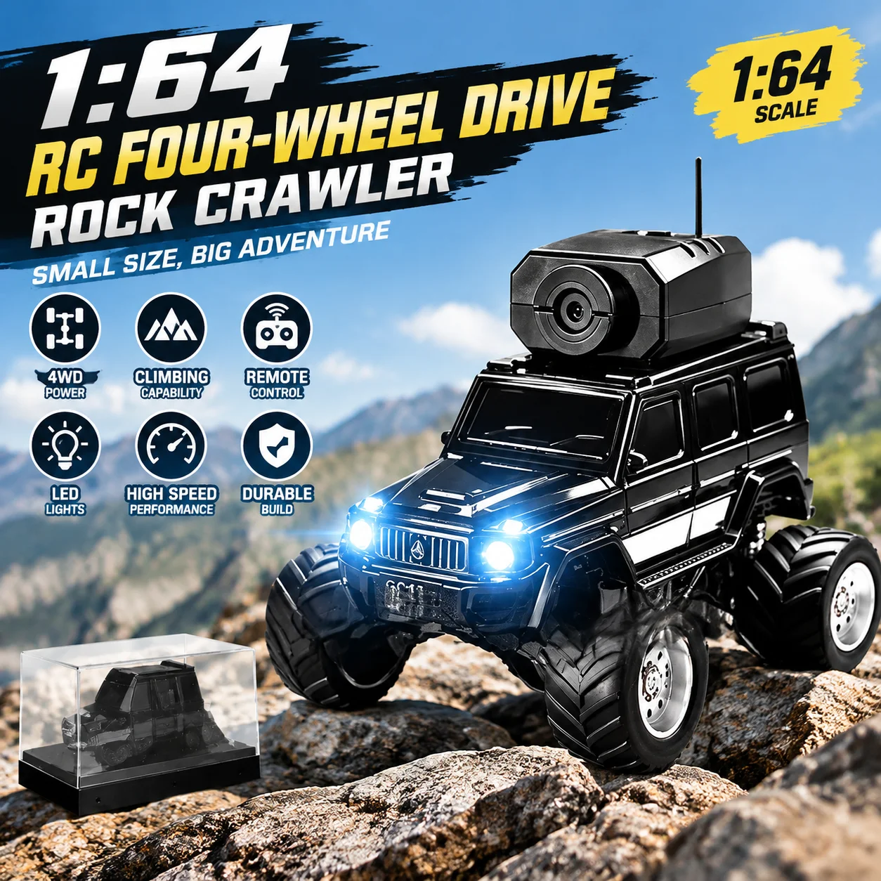 Generic 1:64 Scale RC Automobile 4WD Off-Road Crawling Model APP Operated Built In Camera Tabletop Racing Machine Hobby Gift
