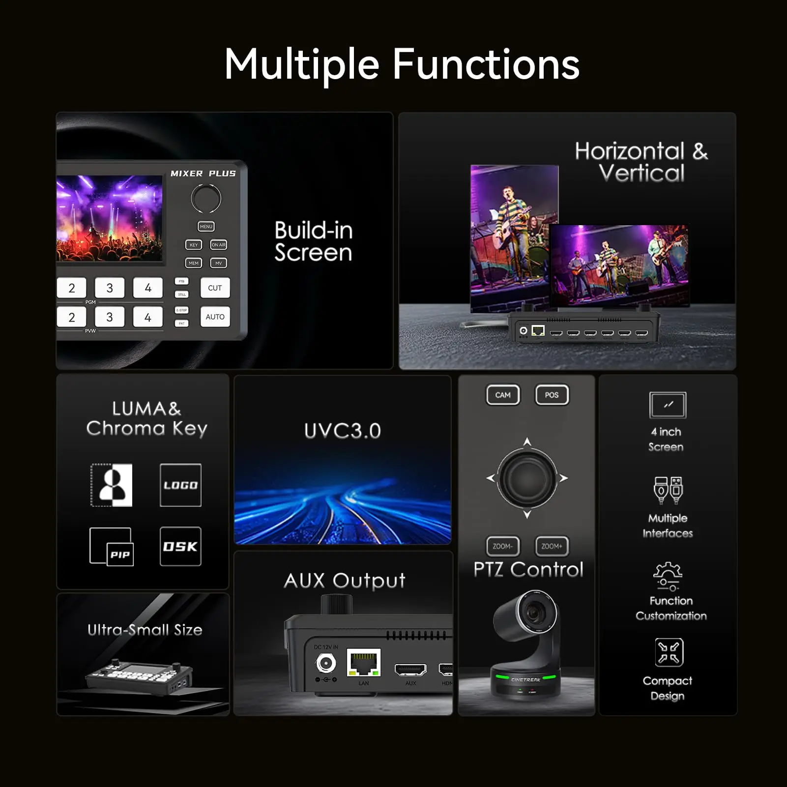 CineTreak Mixer Plus 4-Channel HDMI Streaming Video Switcher with 4.5