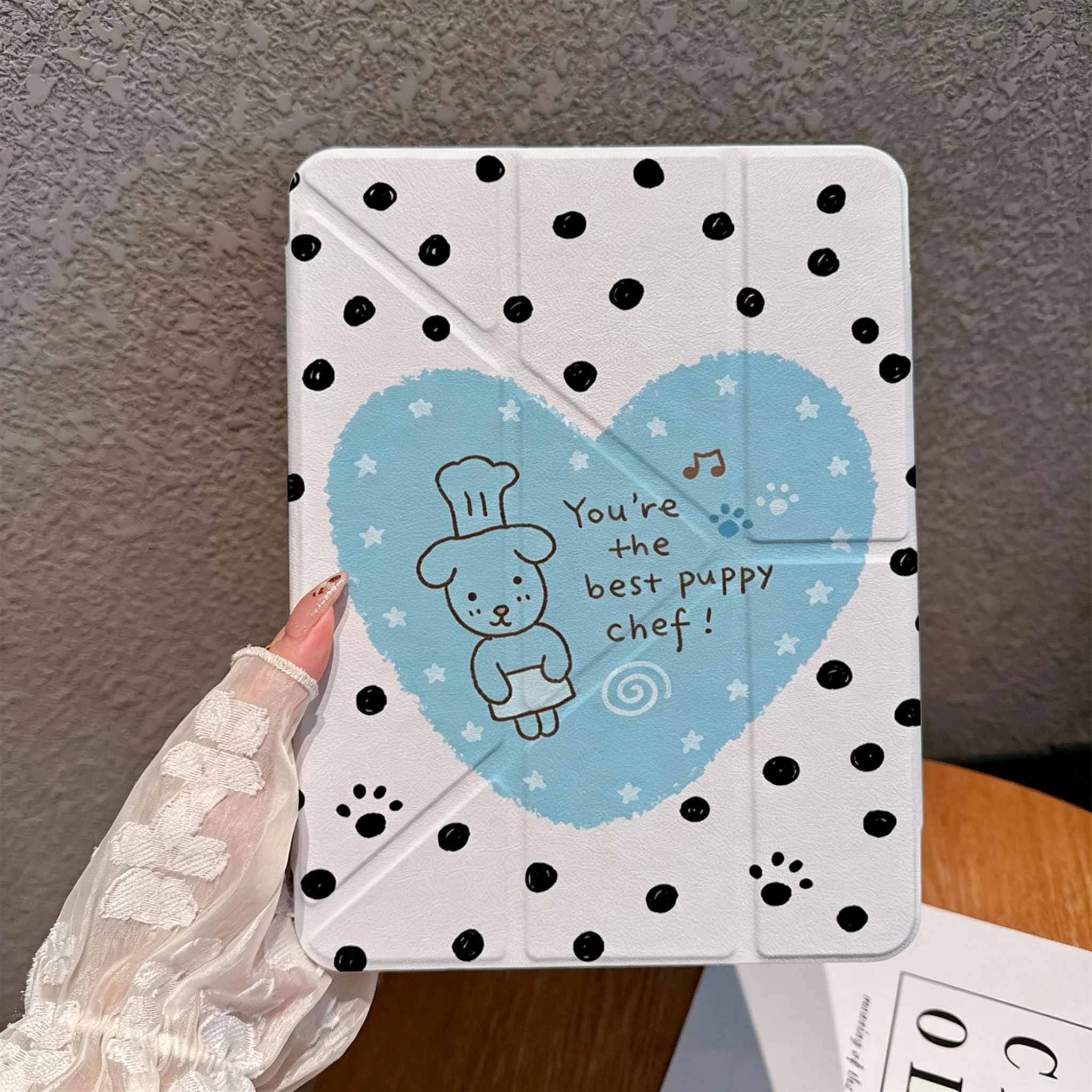 Korean Polka Dot Love Dog Y2K ins Tablet Case For iPad Pro 13in 11th M5 M4 12.9in A16 7/8/9/10th Air4/5/6/7 11in M2M3 Mini Cover