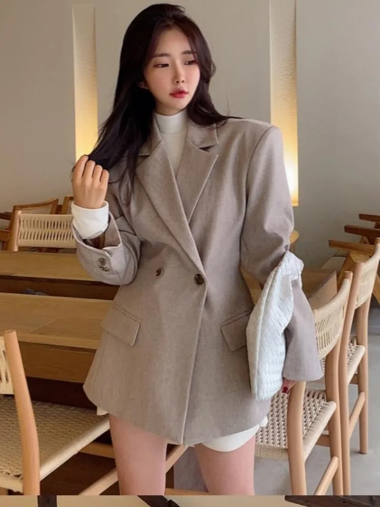 Schicker, lockerer Schlankheitsanzug für Damen, Jaet mit tailliertem Gürtel, Ba-Schlitz, zweireihiges, vielseitiges Oberteil für den Pendelverkehr