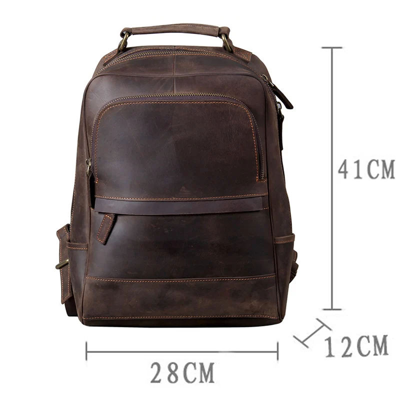 Fashion Crazy Horse Genuine Leather Backpack Men Bagpack Vintage Male School Backpack 14' Laptop Bag Rucksack Hiking Mochila