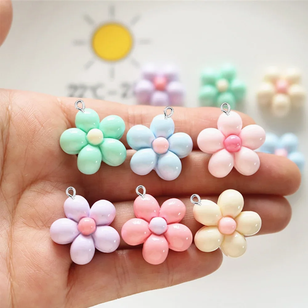 10PCS Shiny Balloon Flower Flat Back Charms For Earrings Bracelet Hairpin DIY Jewelry Pendants Decoration Accessories