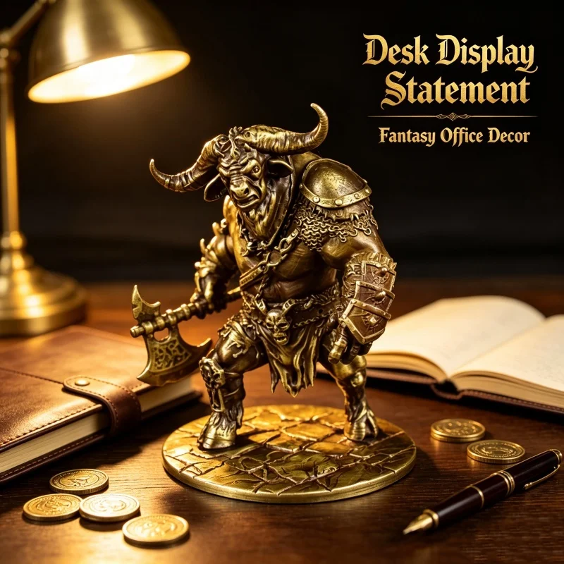 New Solid Brass Figurine Greek Myth Bull Warrior Statue Desktop Ornament Collectible Sculpture Gift for Fantasy Hobby Collectors