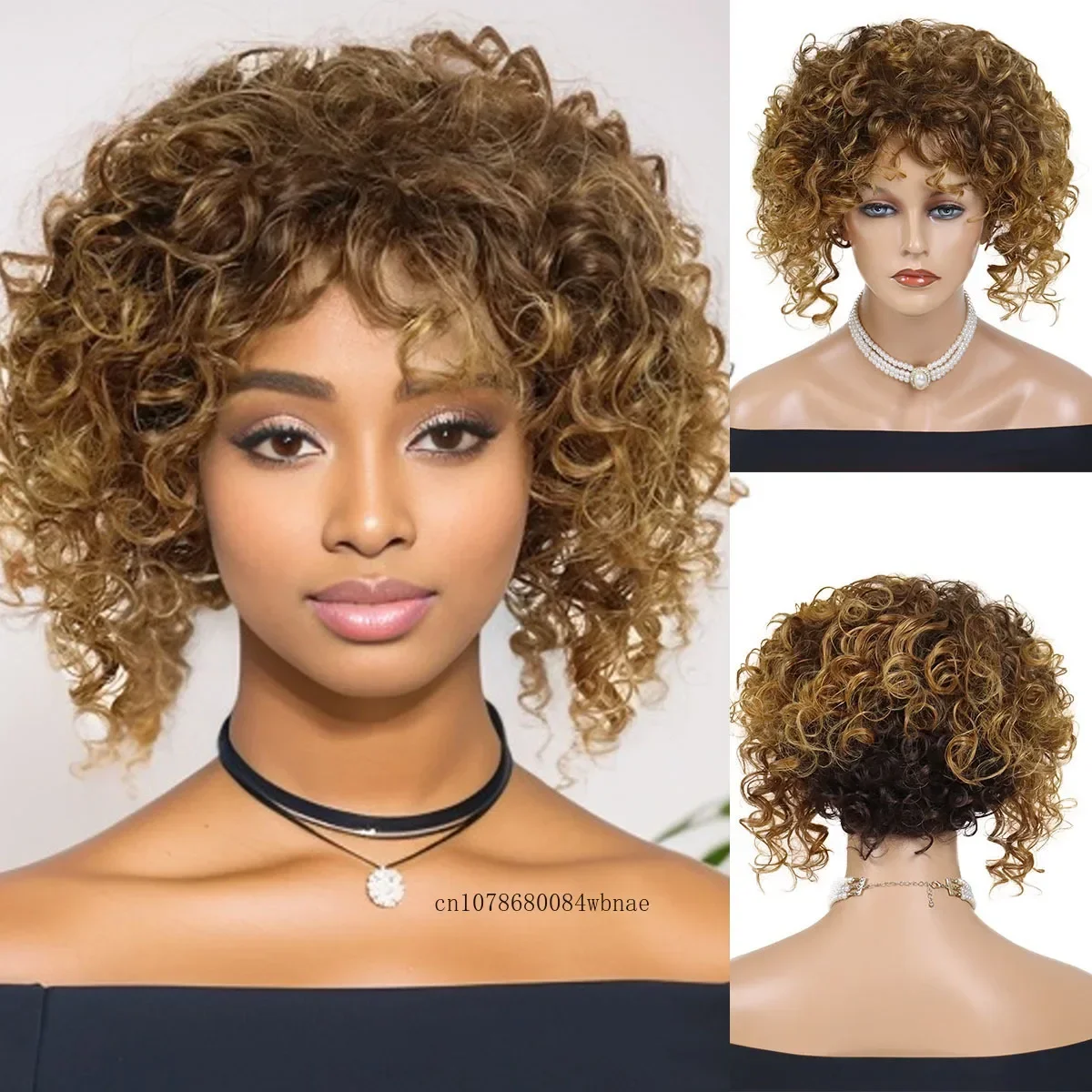 

Synthetic Fashionable Afro Curly Wig for Women Short Bouncy African American Hair Wigs with Bangs Heat Resistant Daily Cosplay