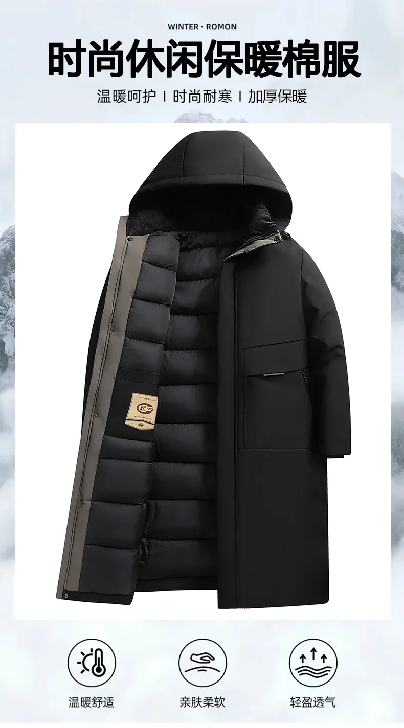 2026 new arrival winter hooded jacket long style sill-like cotton jackets men,mens fashion thicken warm parkas trench coat male