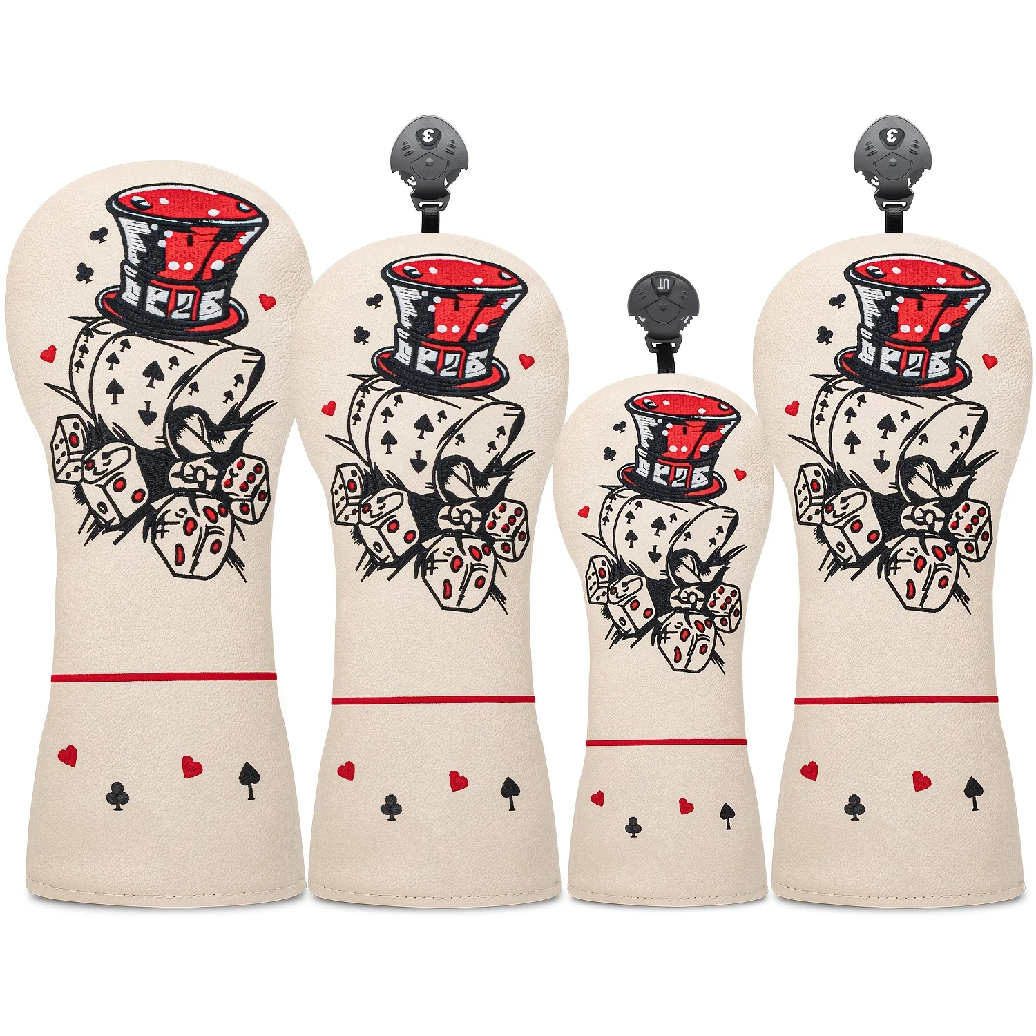 1pc/4pcs Sets Of, Fairway Wood, And Hybrid Club Head Covers - Poker Cards And Dice Design Style Golf Club Cover Suitable
