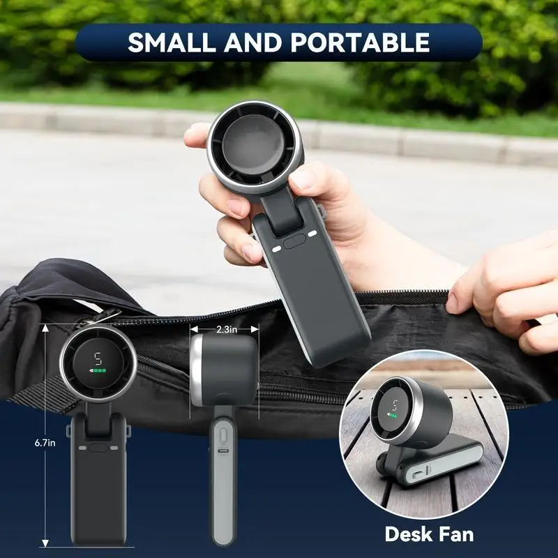3-in-1 Turbo Foldable Handheld Fan｜5 Adjustable Speeds & LED Digital Display, Compact Portable Cooling Fan for Travel, Camping & Outdoor Daily Use, Instant Heat Relief All Summer Long