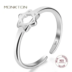 Monkton Silver Hollow Star Copper Rings for Women Simple Opening Adjustable Star of David Silver-plated Wedding Jewelry