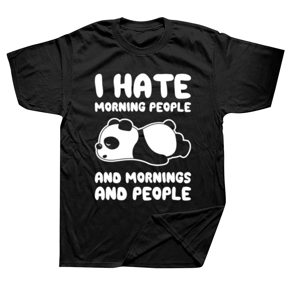 

Lazy Panda I Hate Morning People Cartoons Men Clothing Casl All-math Cotton T-Shirts Oversize Breathable Mans Short Sve