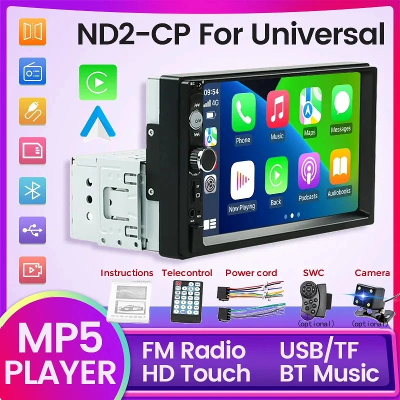 7\'\' HD Touch Screen 1 Din Universal Automotivo Carplay Car Radio FM Mirror Link Central Multimedia Android Auto MP5 Video Player