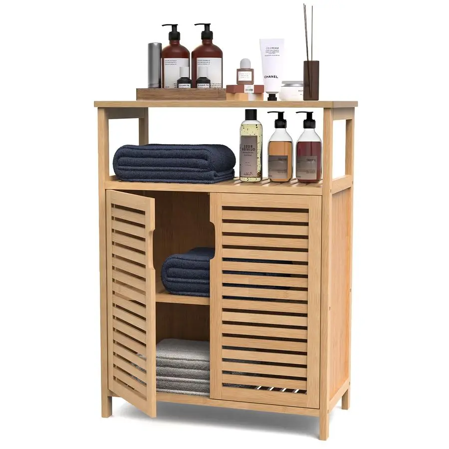 

Bathroom Storage Cabinet, Freestanding Floor Cabinet with 2 Doors and Top Shelf for Kitchen, Entryway, Living Room