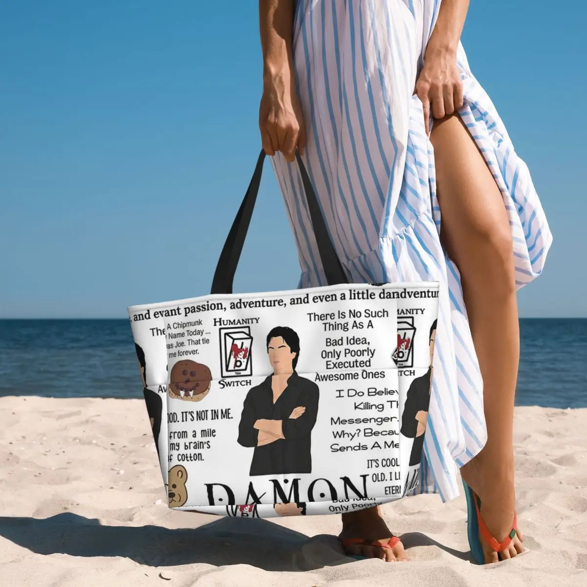 

The Vampire Diaries Damon Salvatore TV Series Beach Tote Bag Sport Gym Yoga Duffle Large Tote Bag Women Travel Bag Fitness bag
