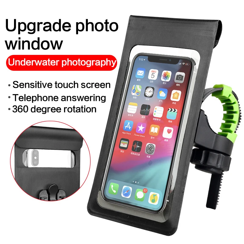 Phone Mount Stand Bicycle Holder Waterproof Pouch Bag Touchscreen with Rain Cover Handlebar Mirror Motorcycle Stand Mount