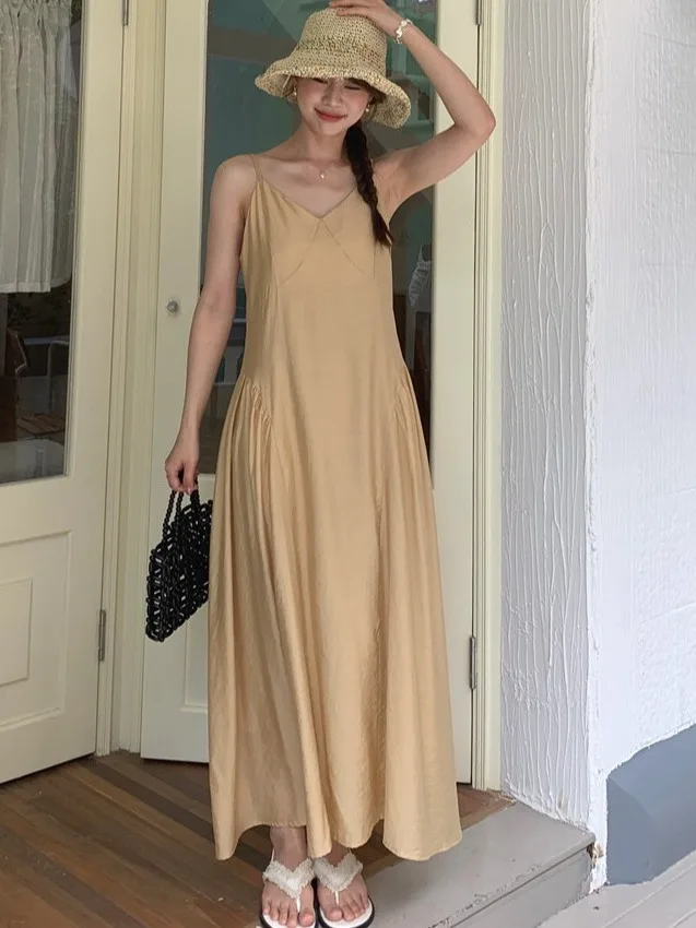 Island Vaion Sle Version coréenne v-ne Strapl Dr femmes été nouveau lâche Svel Dr trajet Sle coupe régulière