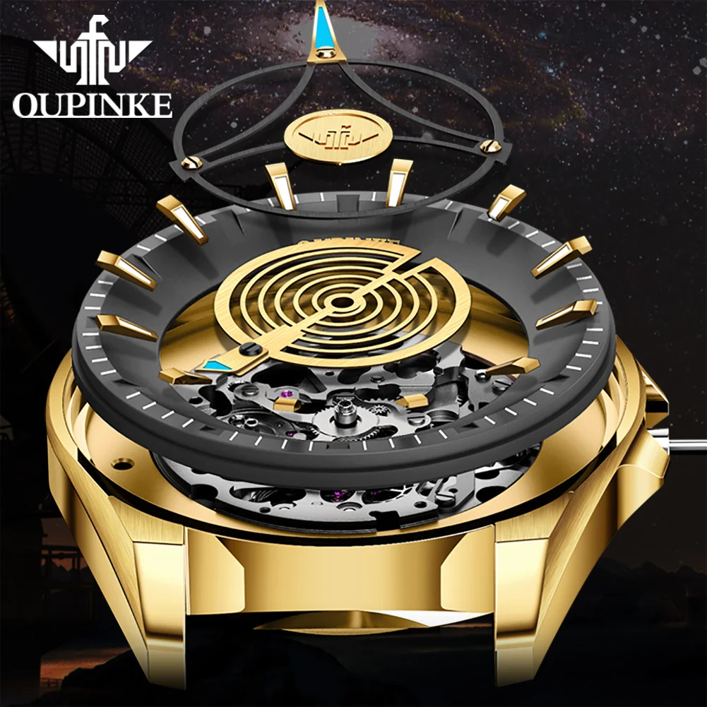 OUPINKE 3206 Fashion Hollow Mechanical Watch For Men Top Brand Automatic Wrist Watch Synthetic Sapphire Mirror Man Hand Clock