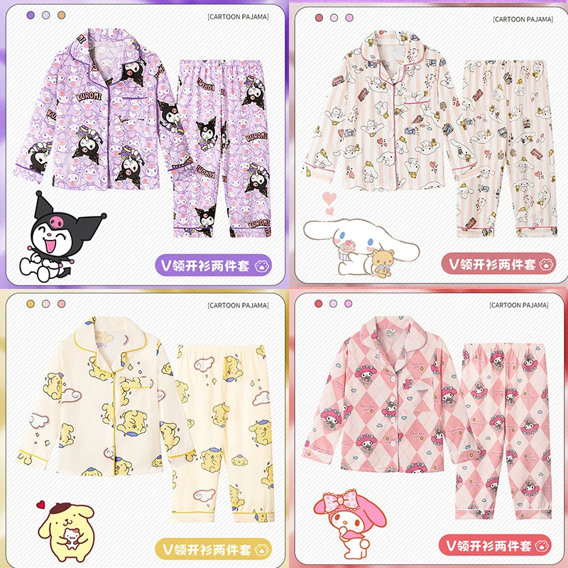 

Sanrio Children Spring Autumn Pajama Set Kawaii Hello Kitty Kuromi Cinnamoroll Cartoon Boy Girl Long-Sleeved Pants Home Clothing