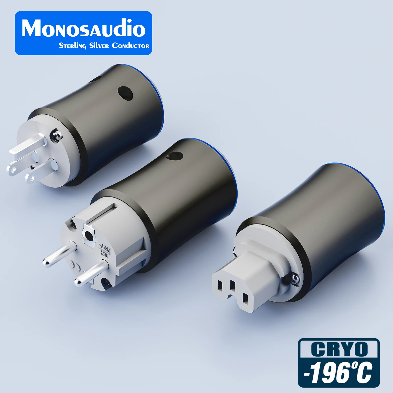 Monosaudio EMF110Ag CRYO -196°C Pure Silver Hi-End Power Plug EU US Schuko Power plug High purity Solid silver Power connector