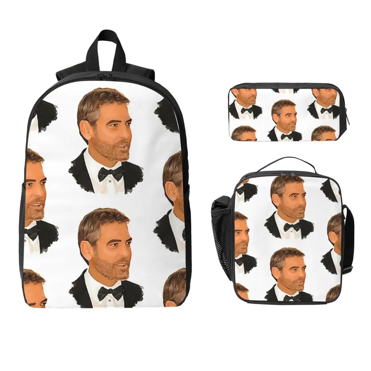 George Clooney Digital Painting Backpack Boys Girls BookBag School Bag Laptop Shoulder Bags 3ps Insulated Lunch Bag Pencil Case