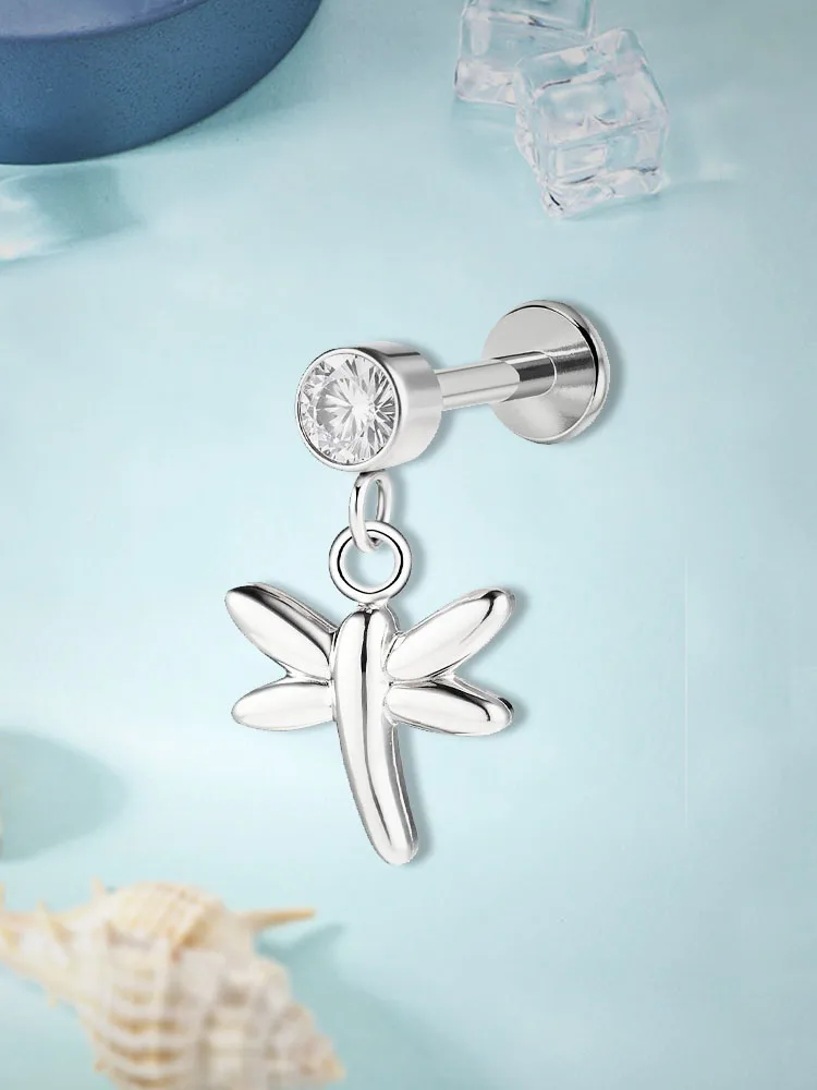 1 قطعة الفولاذ المقاوم للصدأ ثقب الجسم مطعمة الزركون قلادة اليعسوب بسيطة شخصية الشفاه مسمار الشفاه الدائري