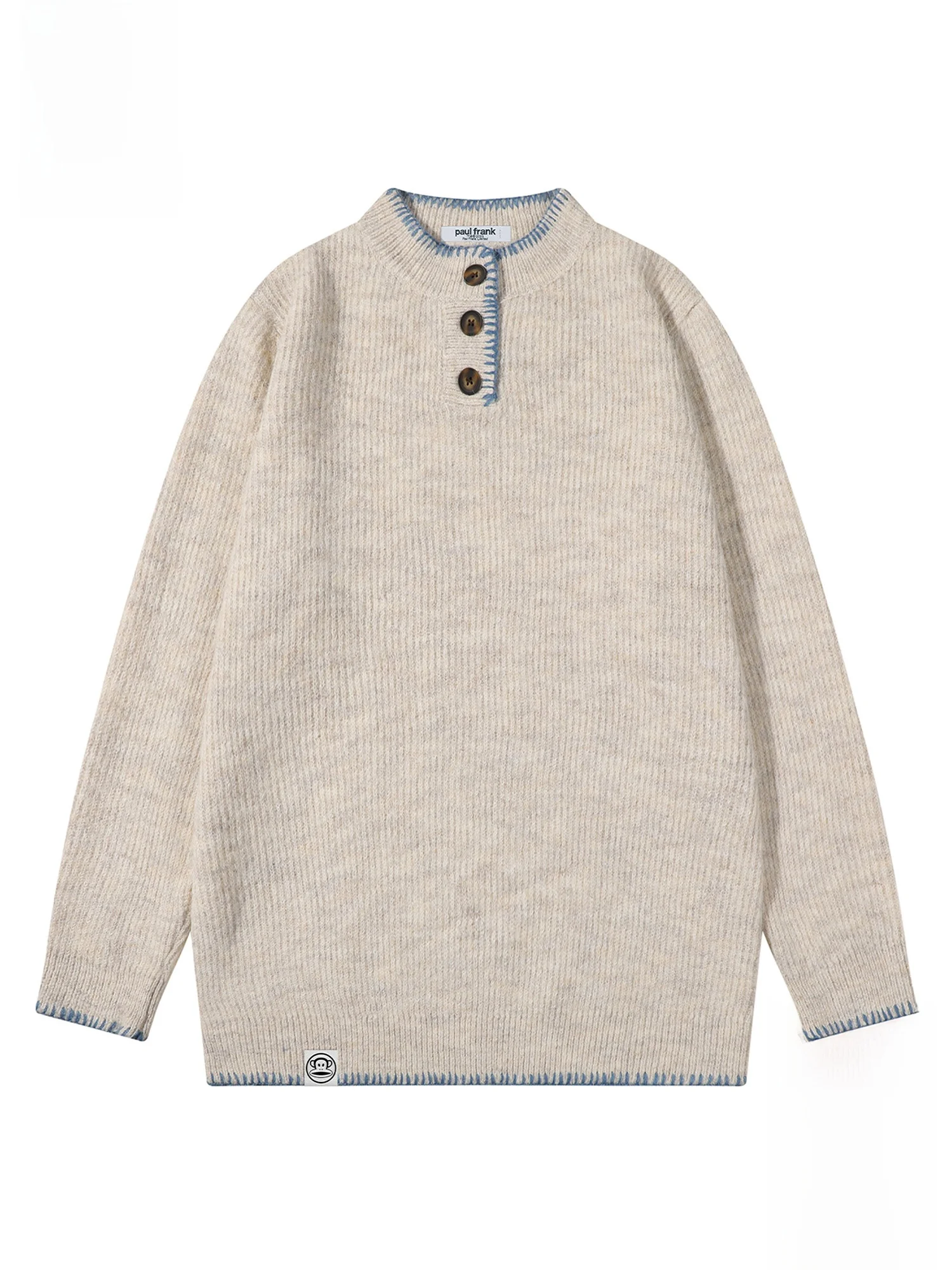 

PaulFrank Autumn Winter Men's Casual Loose Knitted Sweater Warm Henry Collar Knitwear Comfortable Polyester Nylon Wool Blend