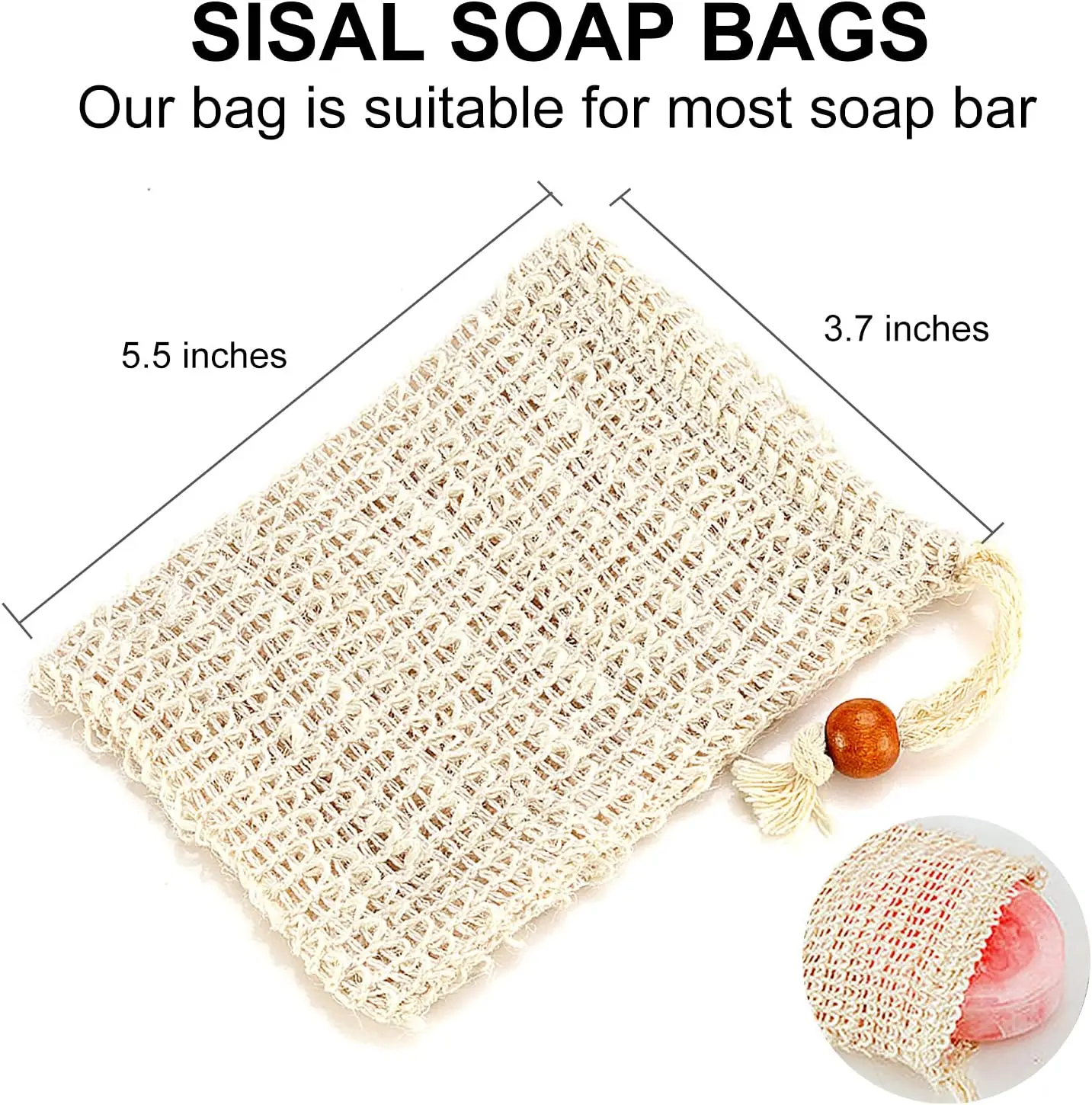 Soap Bag, Natural Sisal Soap Saver Bag Pouch Mesh Net Waste Plastic-free Exfoliating Foaming and Drying Soap Holder for Shower