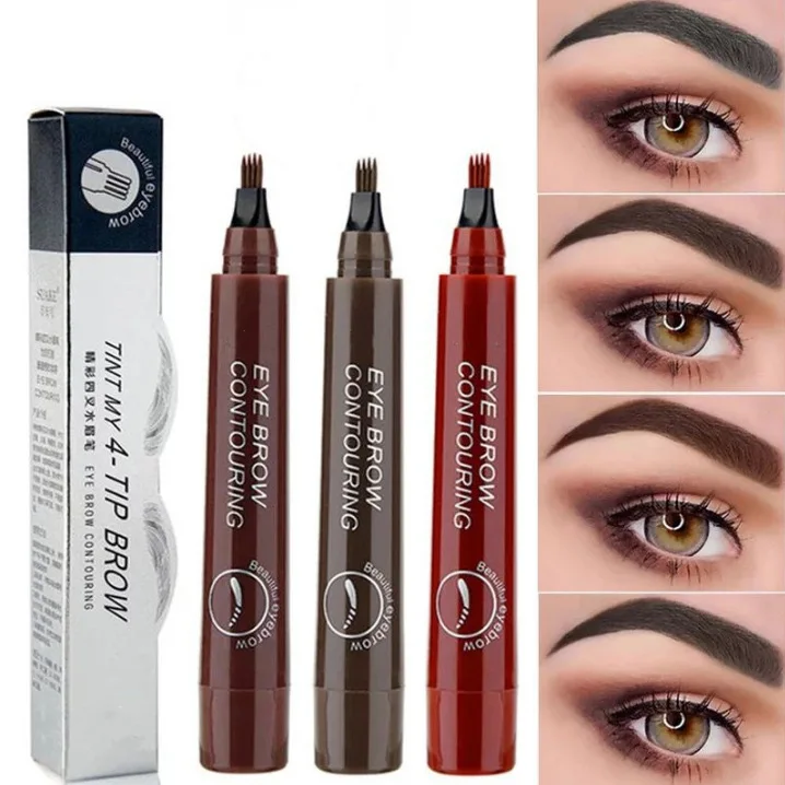 Makeup Micro-engraving Four-pronged Eyebrow Pencil, Liquid Water Non-smudging and Sweat-proof Four-pronged Thick Rod