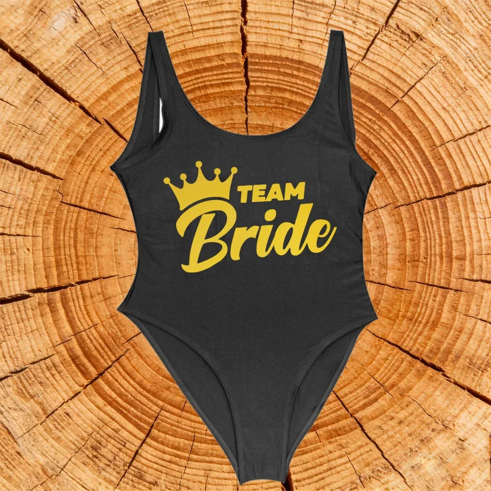 S-3XL Team Bride Swimsuits One-Piece Bridal Swimwear Pink Crown Women Bathing Suits Bachelor Party Bodysuits Sexy Summer Suits
