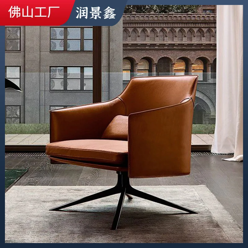 Foshan factory, light luxury leather sofa chair, hotel lobby rest negotiation area, Italian simple leisure single chair