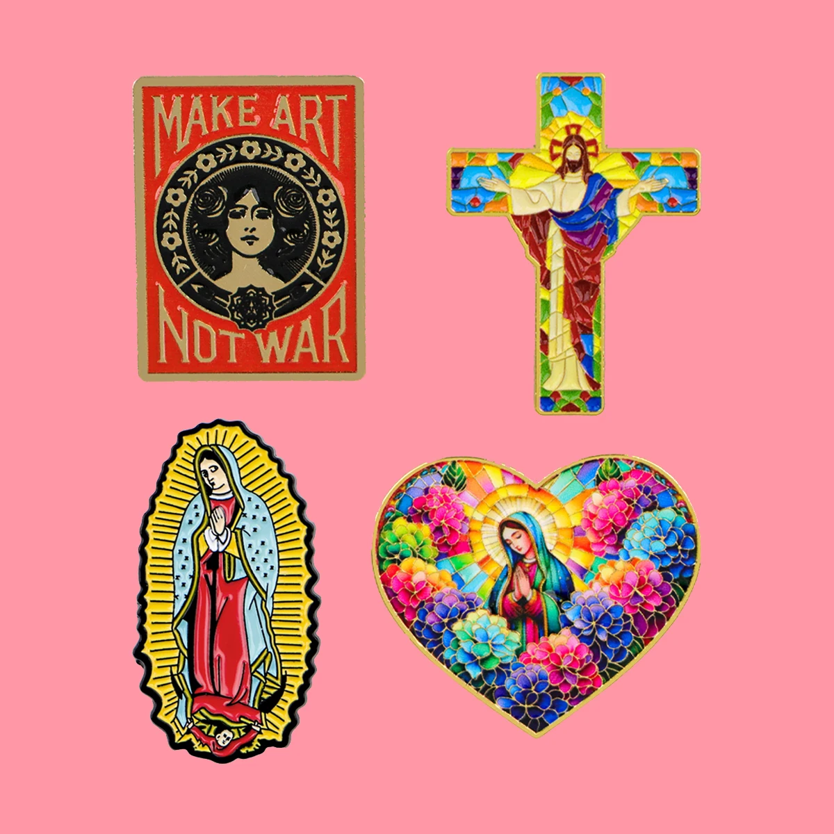 Jesus-Kreuz Emaille-Anstecknadeln, Jungfrau Maria Kriegszitate Brosche, Reversnadel für Rucksack, Kleidung, Accessoires, Modeschmuck, Geschenke