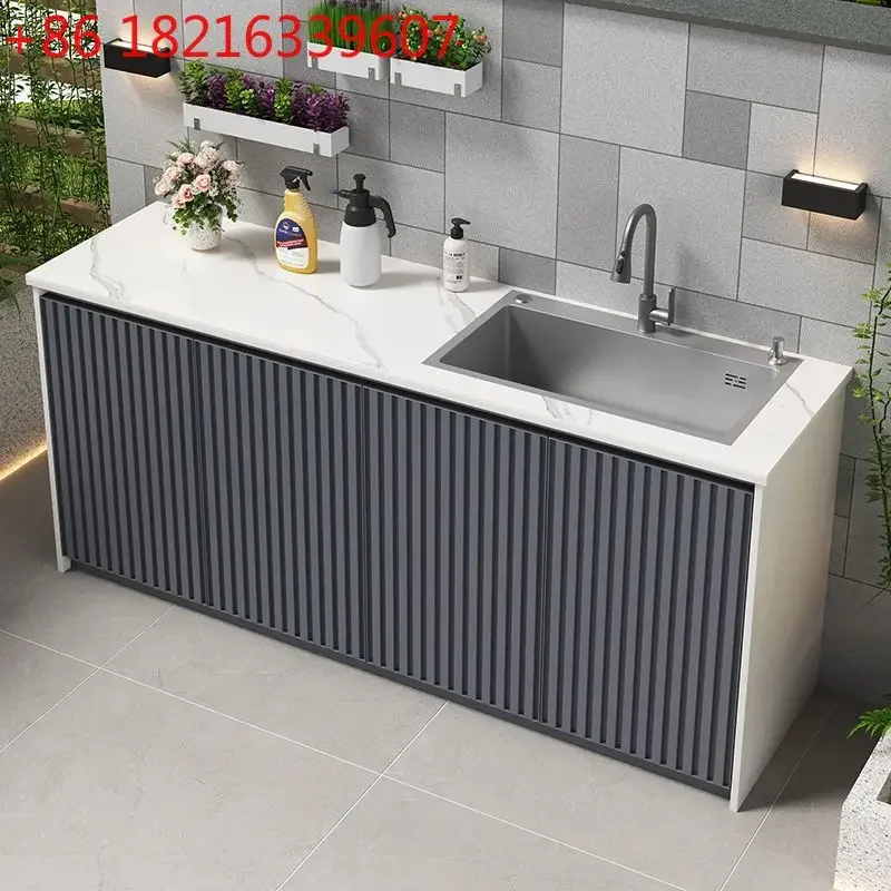 Outdoor washbasin aluminum alloy rock slab laundry sink garden sunscreen vegetable laundry pool integrated basin
