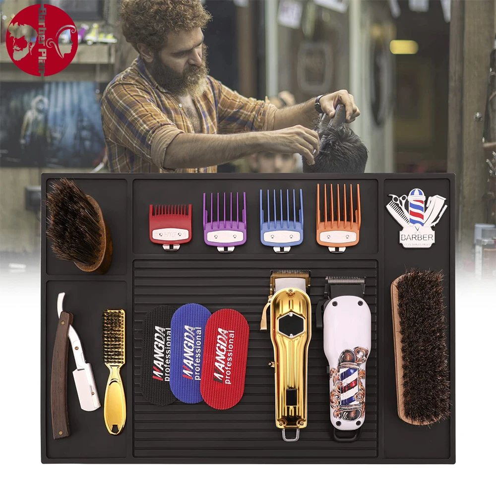 Haircut Tools Storage Mat Salon Professional Non-slip Black PVC Pad Barber Tool Storage Organizer Hairdressing Accessories