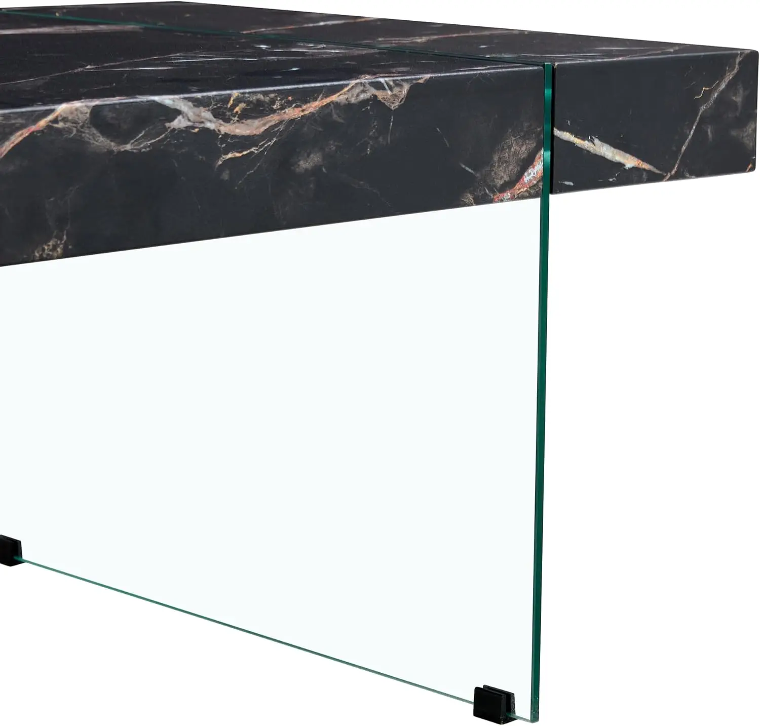 Black Marble-Patterned Mdf Coffee Table with Tempered Glass Legs.Suitable for Living Room.It Can Be Used Not Only as a Coffee Ta